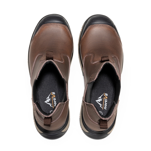 Men's Leather Slip-On Chelsea Work Boots - DARK BROWN - 7